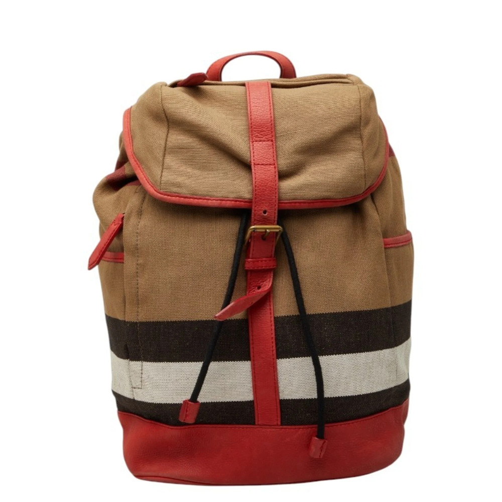 Burberry Check Backpack, Beige Multicolor Canvas Leather, Women's BURBERRY